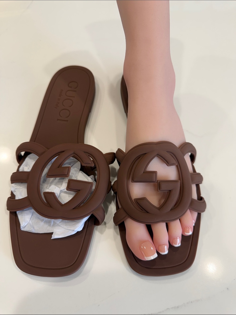 Brown Logo Slide Sandals - Women's - Picture 6 of 7